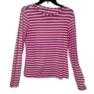 Lands' End shirt blouse top women's small white stripe on pink light weight
